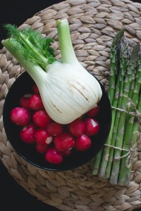 Fresh asparagus with radishes and fennel